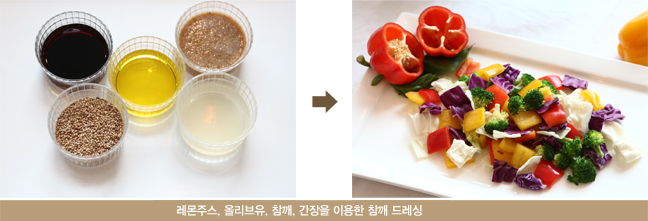 레몬주스, 올리브유, 참깨, 간장을 이용한 참깨 드레싱